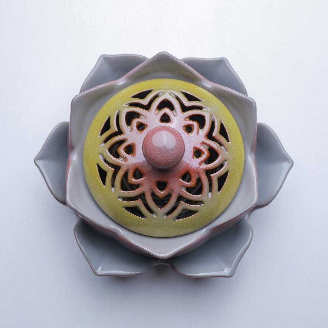 Style Colored Pottery Lotus Incense Burner